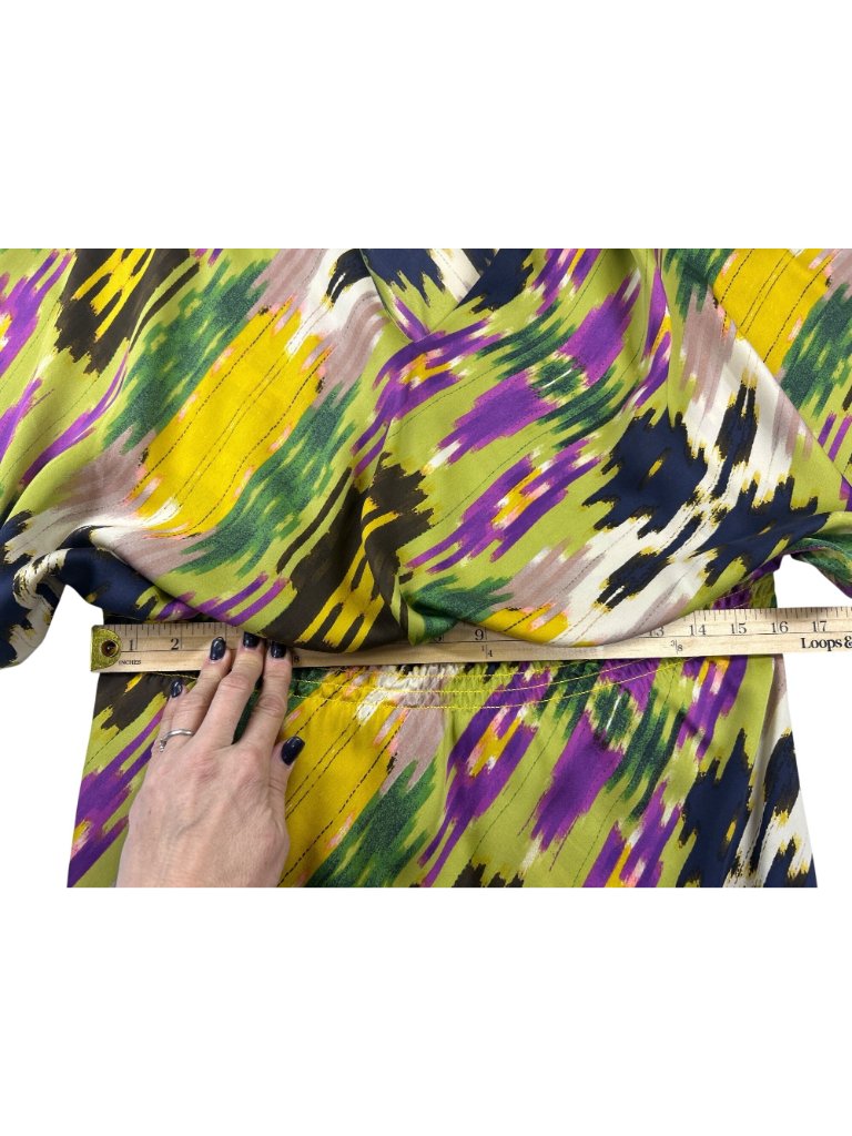 Josie Natori Silk Abstract Print Dress Sz L Dolman Sleeve V-Neck Elastic Waist — image 7 of 8